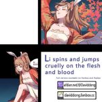 li spins and jumps cruelly on the flesh and blood cover